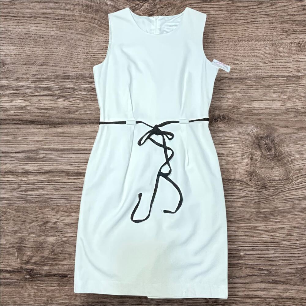 Calvin Klein NWT White Sleeveless Belted Sheath Dress Sz 10 Fully Lined Flawed